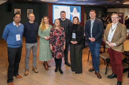 Speakers pictured from left to right are Parveer Pannu, Richard Myers, Charlotte Scott, Yvonne Gale, Karl Murray, Susan Ross, Ian Smith, Ian Brown at a TVCA Securing Investment event at the Riverside Stadium