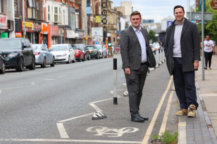 Middlesbrough Mayor Chris Cooke and Tees Valley Mayor Ben Houchen at the Linthorpe Road Cycleway