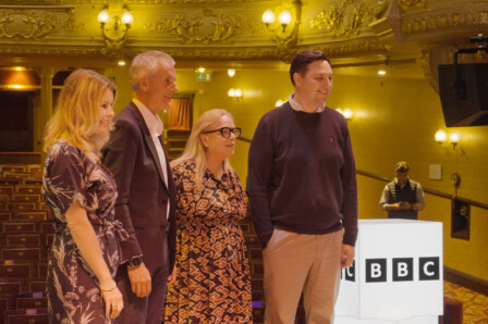 Tees Valley Mayor Ben Houchen with Alison Gywnn, Chief Executive of North East Screen, and BBC Director-General Tim Davie.