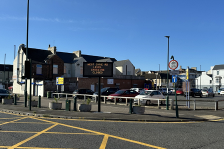 A Matrix sign for the West Dyke Level Crossing, Redcar